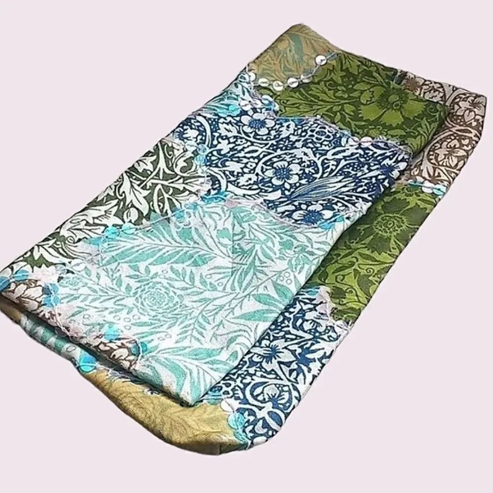 Multi-Patterned Fabric Sequined Wristlet Purse